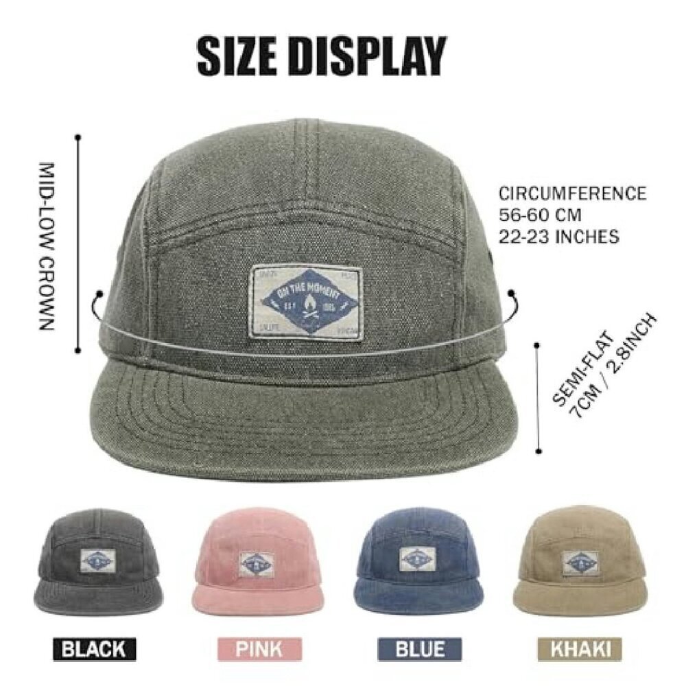 Snapback 5 Panel Cotton Baseball Cap Adjustable Flat Bill Unisex - Picture 5 of 8